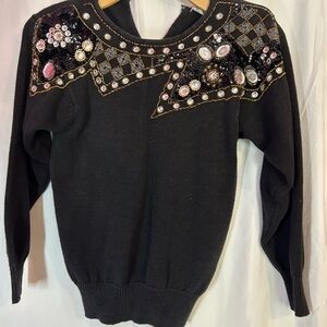 Vintage Lindsey Blake 80s / 90a Embellished Black Sweater